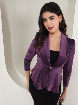 TANDUL  Velvet Solid Coat For Women