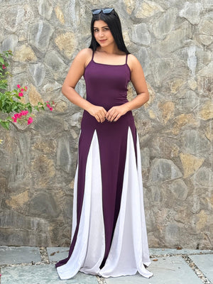 TANDUL Women Purple and White Long Flared Dress