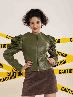 TANDUL Women Solid Olive Green Jacket