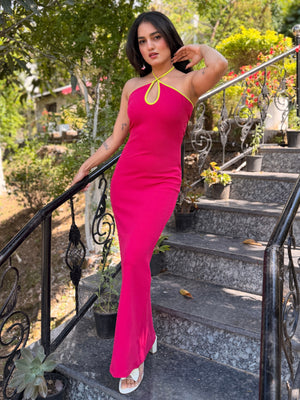 TANDUL Women Pink Haulter Neck Bodycon Dress