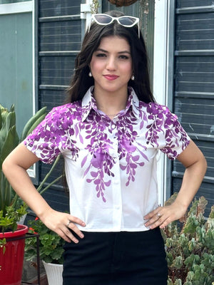 TANDUL Women Purple Leaf Printed Casual Shirt
