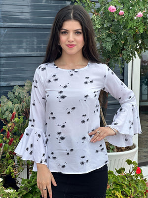 TANDUL Casual Bell Sleeves Printed Women White Top