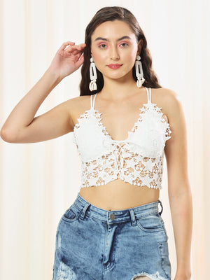 TANDUL  Casual Sleeveless Solid Women White Top