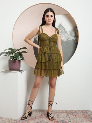 TANDUL Women Elegant Green  Ruffled Dress