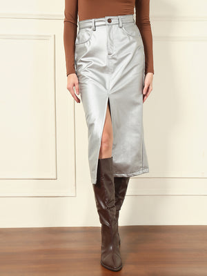 TANDUL Women Solid Tube Silver Skirt
