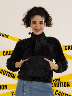 TANDUL Full Sleeve Grey Fur Sweatshirt