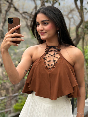 TANDUL Women Stunning Front Detailed Brown Top