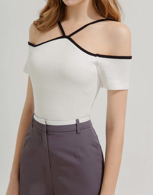 TANDUL  Casual Cold Shoulder Sleeves Solid Women White Top