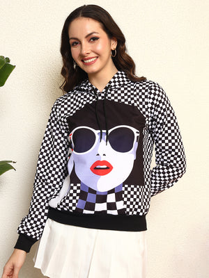 TANDUL Women Stylish Checkered Hoodie