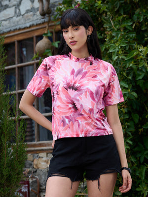 TANDUL Women Pink Feathers Printed  T-shirt