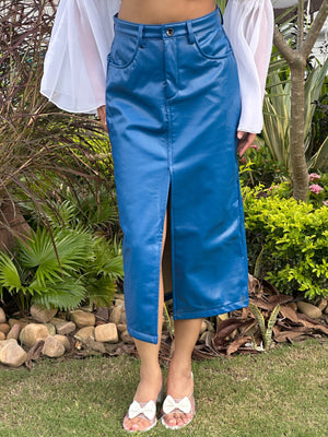 Tandul Elegant Blue Leather Skirt