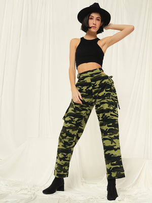 TANDUL  Women Regular Fit Green Lycra Blend Trousers