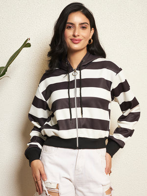 TANDUL Women Chic Black and White Striped Jacket