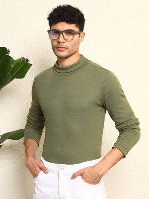 TANDUL Men Solid Turtle Neck Green Sweater