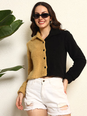 TANDUL Women Black and Brown Fur Jacket