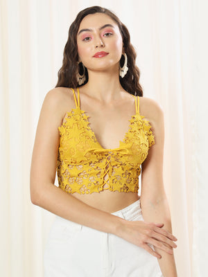 TANDUL  Casual Sleeveless Solid Women Yellow Top