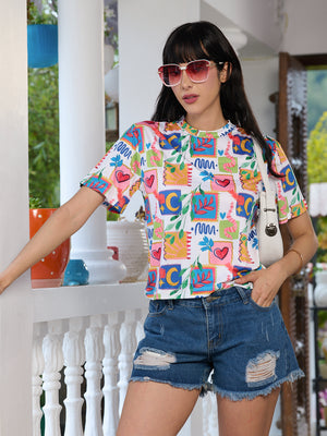 TANDUL Women Multicolor Printed T-shirt