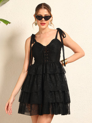 TANDUL Women Black Lace Dress