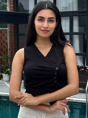 TANDUL Women Black Detailed Top