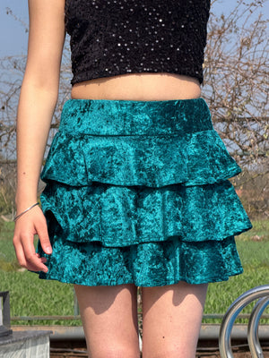 TANDUL Women Exquisite Teal Blue Velvet Skirt
