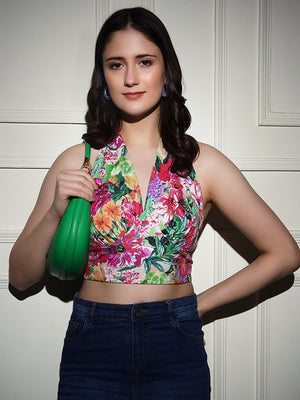 TANDUL  Casual Sleeveless Floral Print Women Multicolor Top