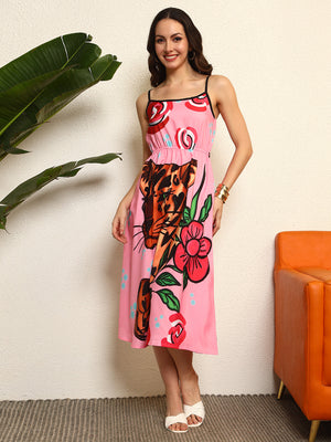Tandul Women Stunning Tiger Graphic Printed Dress