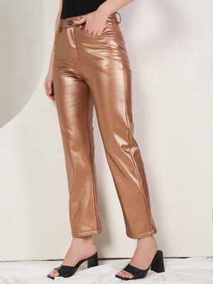 TANDUL  Women Regular Fit Brown Faux Leather Trousers