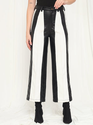 TANDUL  Women Regular Fit Black Faux Leather Trousers