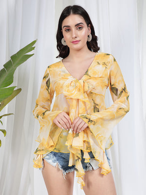 TANDUL Yellow Printed Georgette Top
