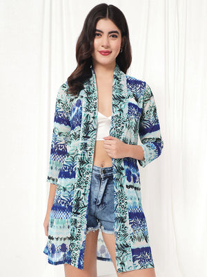 TANDUL  Women Straight 3/4th Sleeve Blue Shrug