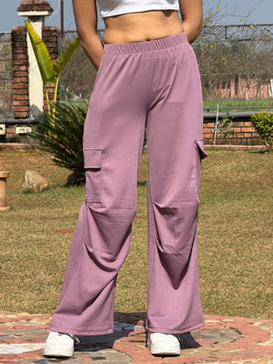 TANDUL Women Baggy Fit Purple Rib Trousers