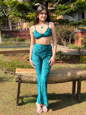 TANDUL Women Equisite Teal Velvet Co-ord Set