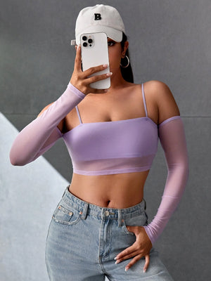 TANDUL  Casual Cold Shoulder Sleeves Solid Women Purple Top