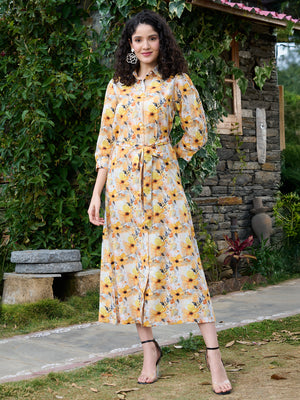 TANDUL Women Yellow Floral Printed Dress