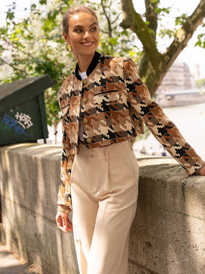 TANDUL  Polyester Houndstooth Coat For Women