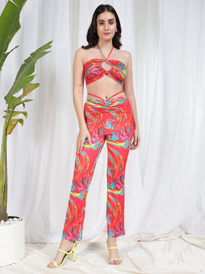 TANDUL Women Red Marbel Printed Co-ord Set