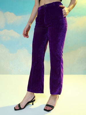TANDUL  Women Regular Fit Purple Velvet Trousers
