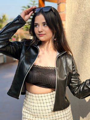 TANDUL Women Sleek Black Leather Jacket