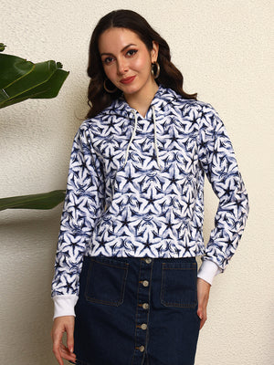 TANDUL Women Stylish Blue and White Printed Sweatshirt