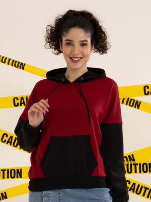 TANDUL Women Stylish Maroon and Black Hoodie