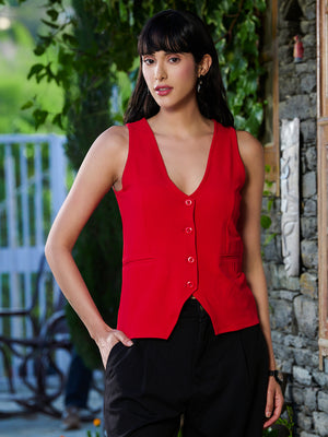 TANDUL Women Stylish Red Waistcoat