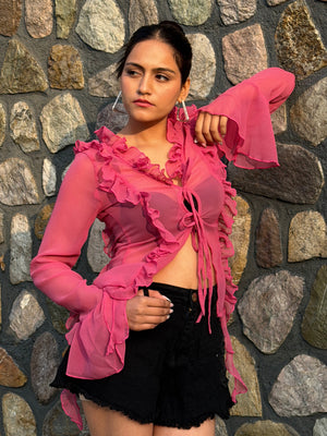 TANDUL Women Exquisite Pink Frill Top