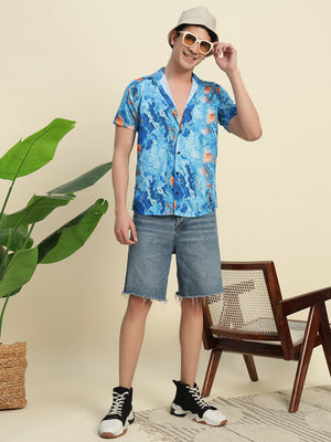 TANDUL Men's  Stylish Blue Printed Shirt
