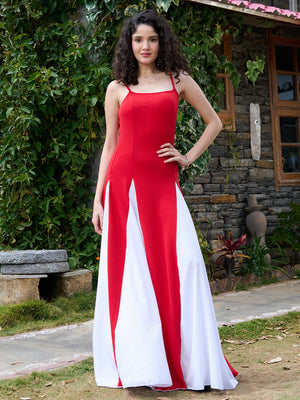 TANDUL Stunning Red and White Flared Dress