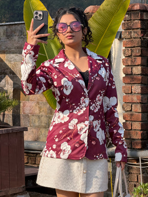 TANDUL Women Maroon Floral Printed Blazer