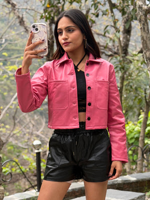 TANDUL Women Stunning Pink Leather Jacket