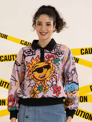 TANDUL Pink Printed Casual Sweatshirt