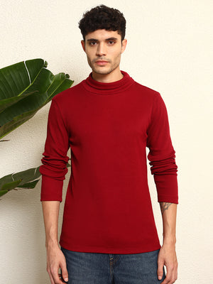 TANDUL  Men Solid Turtle Neck Maroon Sweater