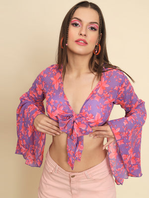 MAZIE Casual Bell Sleeves Printed Women Multicolor Top