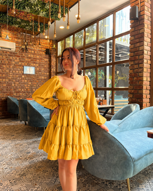 TANDUL Women Stunning Flared Yellow Dress